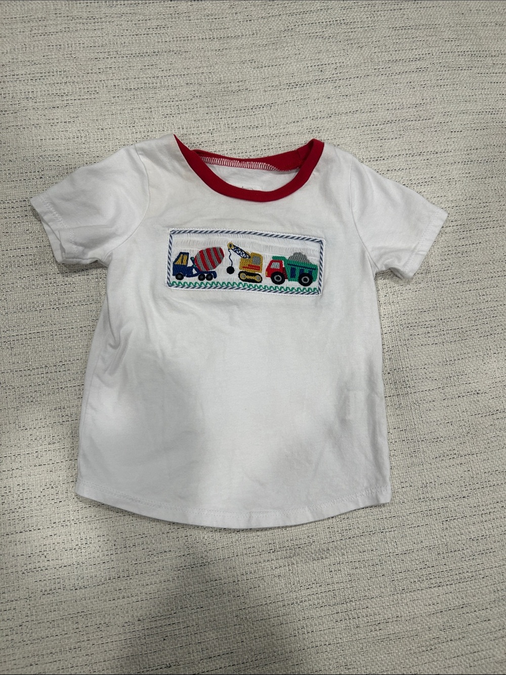 Mud Pie White Tee with Red Neckline and Truck Appliqué